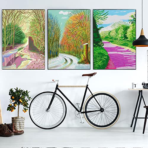 ANGELIA COMEAUX Pósteres de David Hockney, Arte de Pared de Paisaje Colorido, Pintura en Lienzo de David Hockney, impresión de David Hockney para decoración del hogar, imágenes 50X70cmx3 sin Marco