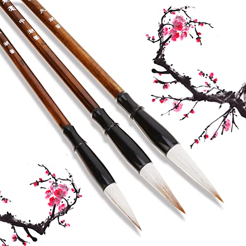 3pcs cepillo de caligrafía china Kanji japonés Sumi cepillo de dibujo, Pinceles de Escritura cepillo chino pinceles de Tinta Profesional para Pintura para Estudiantes, Principiantes y calígrafo