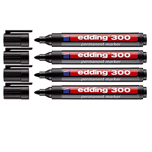 edding Edding 300 - Rotulador permanente (recargable, 1,5 - 3 mm, 4 unidades), color negro
