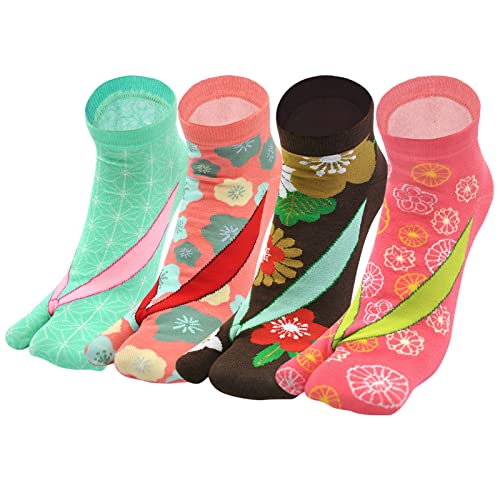 ZAKASA Tabi Mujer Calcetines Dedos: CalcetinesJaponeses,Mujer Calcetines Dedos de Deporte de Chanclas,Geta Calcetines Tabi de Dedos,Calcetines de Algodón,suave y transpirable, 4 pares
