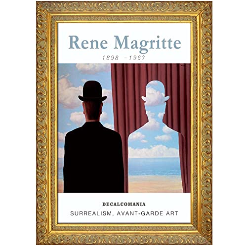BIIONE Rene Magritte Lienzo Pintura al óleo Imprimir en Lienzo-Póster-Reproducción Decoración de Pared Listo para Colgar《Decalcomania-S》60x90cm Marco de relieve de oro ancho