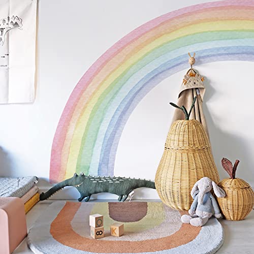 funlife Colorido gran arco iris vinilo adhesivo de pared autoadhesivo pastel izquierdo medio arco iris color claro mural para niños niñas sala de estar impermeable decoración de pared, 200x180CM