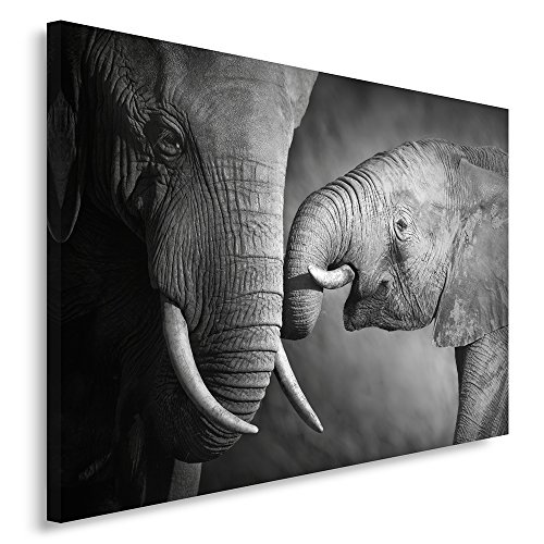 Feeby Cuadro En Lienzo Familia De Los Elefantes XXL 120x80 cm 1 Pieza Modernos Impresión Artística Calidad Fotografica Imagen Decoración de Pared Salon Dormitorio Cocina Oficina Pasillo Blanco Y Negro