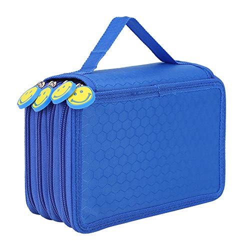 Estuche de lápices de Gran Capacidad 72 ranuras Bolsa de lápices de colores Bolsa de lápices de múltiples capas con correa de asa(Azul)