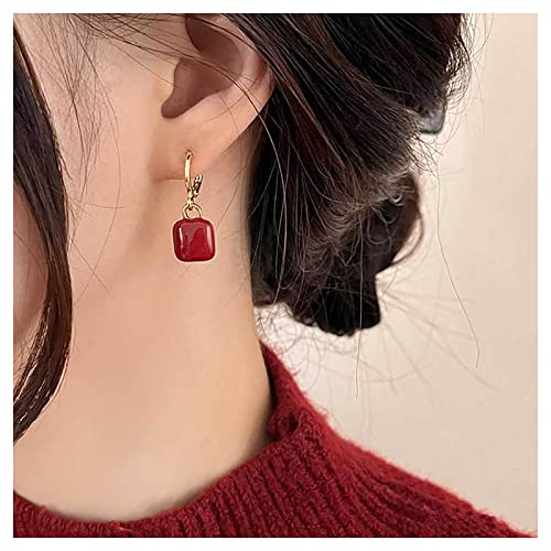 Inilbran Boho Coral Pendientes Colgantes Coral Rojo Cuadrado Pendientes Colgantes Vintage Coral Piedra Preciosa Pendientes De Aro Geométricos Cuadrados De Piedra De Coral Joyas Para Mujeres Y Niñas