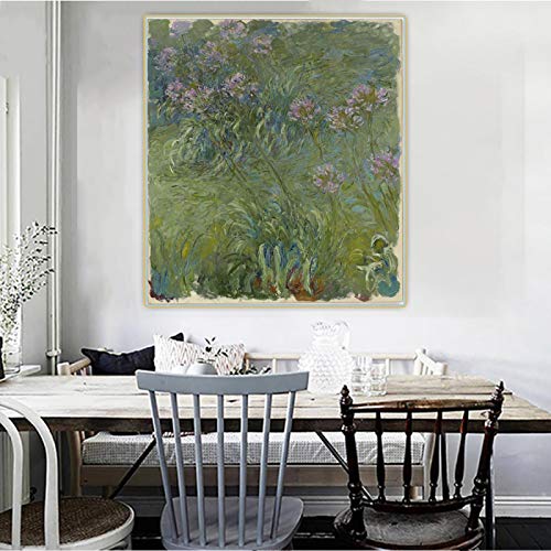 SDVIB Claude Monet《Agapanthus,1914-17》Lienzo Pintura al óleo Obra de arte Póster Imagen Decoración interior del hogar Arte de la pared Impresión en lienzo 90x120cm Sin marco