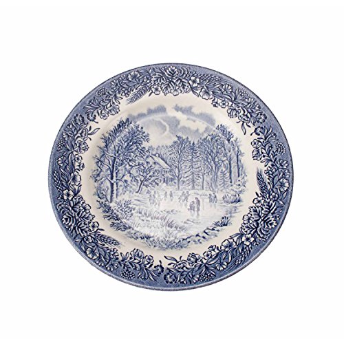FranquiHOgar | 12 Platos de Porcelana Blanca y Azul Decorada con paisajes ingleses | 20 cm Ø | Ideal postres o usando como fuentes en la mesa | Modelo Churchill England