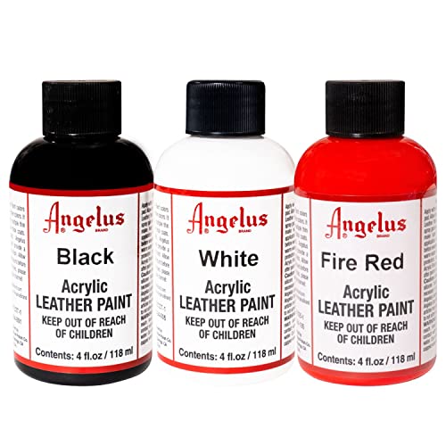 Angelus Pintura acrílica de 4 onzas, trío negro, blanco y rojo fuego