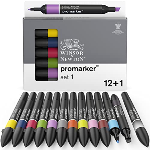 Winsor & Newton - Set de Rotuladores ProMarker, 12 + 1 Unidades, Set 1, Colores Surtidos