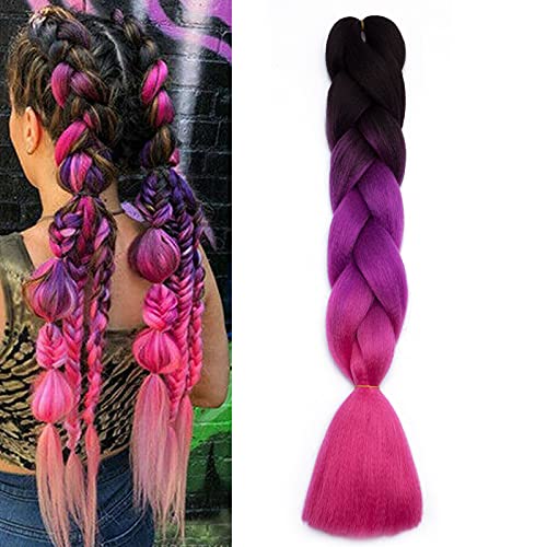 Extensiones de cabello trenzado jumbo de 1 piezas Crochet Pelo trenzado sintético 60cm Negro a púrpura a rosa roja