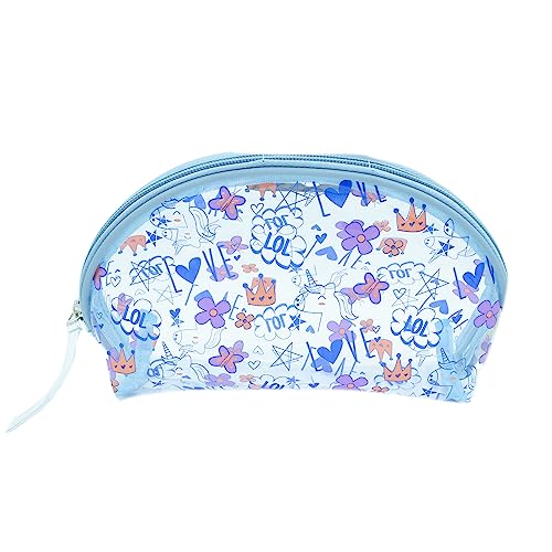 PONETTE - Neceser Niña Juvenil de Plástico Transparente con Dibujos de Unicornios, Flores, Estrellas en Azul, Naranja y Lila, Divertido, Estuche, Chica, Bolsa de Aseo, Neceser de Viaje, Marca Española