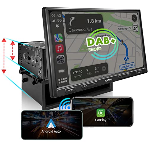 ATOTO F7XE 10 Pulgadas Integrado Dab+ Doble DIN y DIN único Adaptable Radio 2 DIN- CarPlay Inalámbrico y Android Auto Inalámbrico, Bluetooth, LRV HD, Enlace Espejo, Carga Rapida, F7G110XED