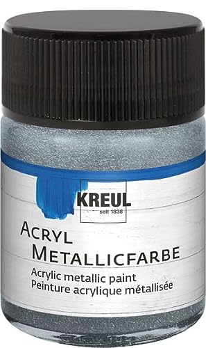 KREUL 77572 - Pintura acrílica bote de cristal plateado 50 ml Pintura a base de agua, opaca y cremosa con un glamuroso efecto metálico Se seca rápidamente y es resistente al agua
