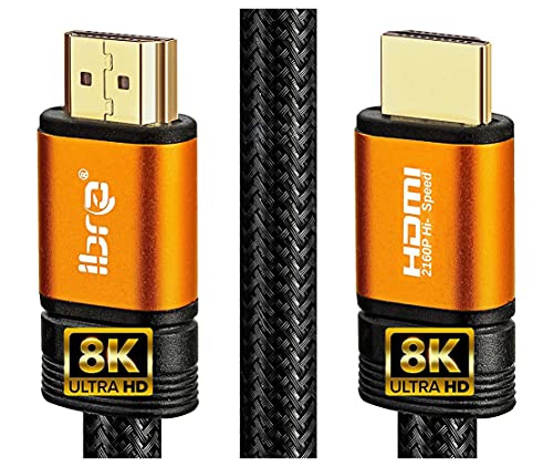IBRA 2.1 Cable HDMI Naranja 8K Ultra Alta Velocidad 48Gbps de Plomo | Admite 8K @ 60HZ, 4K @ 120HZ, 4320p, Compatible con Fire TV, Soporte 3D, Función Ethernet, 8K UHD, 3D-Xbox PS3 PS4 PC, etc.- 3M