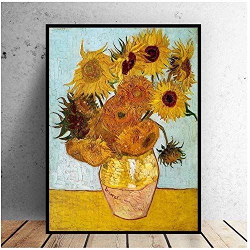 Imprimir en lienzo Florero Van Gogh Girasoles Cuadro impresionista pintura al óleo sobre lienzo Arte de la pared para la sala de estar Decoración del hogar 19,6 