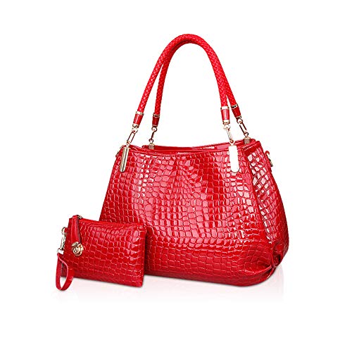 Nicole&Doris Nuevo grano del cocodrilo de la PU mujeres del cuero / de las señoras bolso bolso de Crossbody del bolso de totalizadores grande Gran rojo