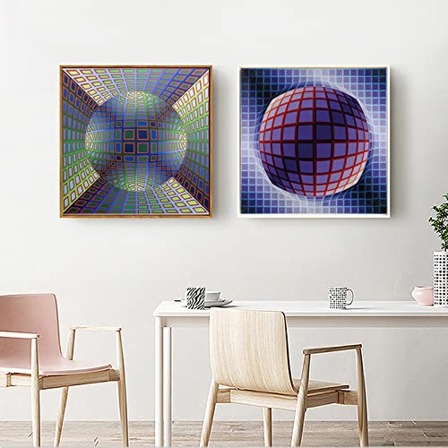 XCPORA Victor Vasarely Poster Optical Visual Wall Art Victor Vasarely Prints Victor Vasarely Lienzo Pintura Home Wall Decor Picture 40x40cmx2 Sin Marco