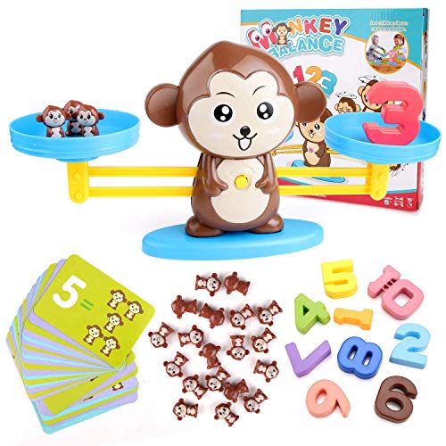 BBLIKE Juguete de Matemáticas, 65 PCS Monkey Balance Tarjetas de Matemáticas Bloque Digital Juego Educativo Juegos de Matemáticas Regalo para Niños y Niñas… (Blanco)