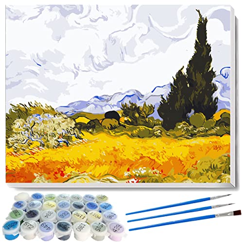liziciti Kits de pintura por números, Vincent Van Gogh Masterpiece Series Pintura al óleo, obras de arte DIY para adultos y niños principiantes, 40 x 50 cm, sin marco (campo de trigo con cipreses)
