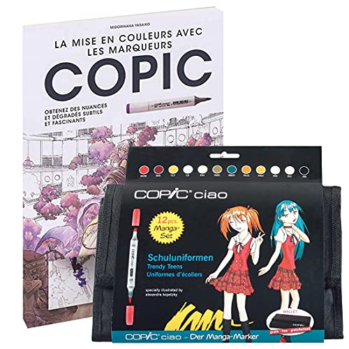 COPIC - Kit de dibujo Ciao Estuche School 12 rotuladores + libro a juego