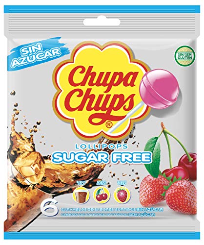 Chupa Chups sin Azúcar Caramelo con Palo de Sabores Variados, 6 x 11g