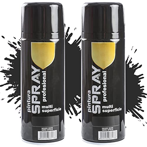 Etrexonline Pintura Spray Multicolor Profesional 400ml Adecuado Metal Madera y Plástico - Color Negro Mate (Paquete de 2)