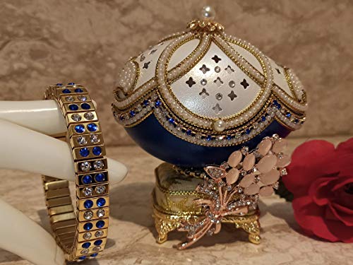 Exquisite Flower Decorative Box Special Wedding Gifts for Couple ONE OF A KIND 3ct Sapphire DESIGNER Jewelry Box style FABERGE eggs Authentic HANDCARVED Real Musical Trinket box 24k GOLD 500 Pearls