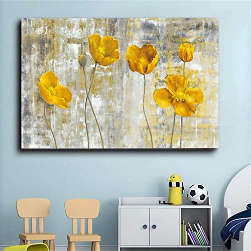 Pintura abstracta Flores amarillas Pintura en lienzo Arte de la pared para la decoración de la sala Estilo nórdico Cuadro decorativo moderno para el hogar Pósteres 70x100cm (28x39inch) con marco