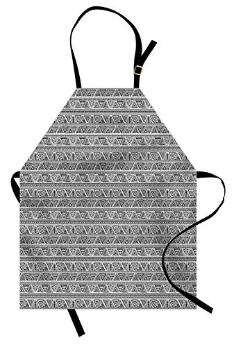 ABAKUHAUS Tribal Delantal de Cocina, Zentangle Triángulos, Fácil Lavado Resistente a la Grasa Colores Durables, del Gris y Blanca