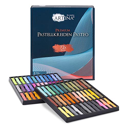 Artina Tiza Pastel 72 Piezas Pasteo – Set de 72 Colores con Caja Pastel Suave Calidad de Estudio – Perfecto para Pinturas Coloridas y Expresivas – Ideal para Principiantes, Profesionales y Artistas