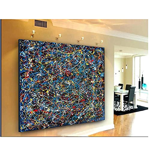 Jianghu Art Arte contemporáneo Pintura en lienzo Azul Jackson Pollock Estilo Pintura abstracta Arte de pared grande Decoración para el hogar abstracta moderna 30x50cm (12x20in) Con marco