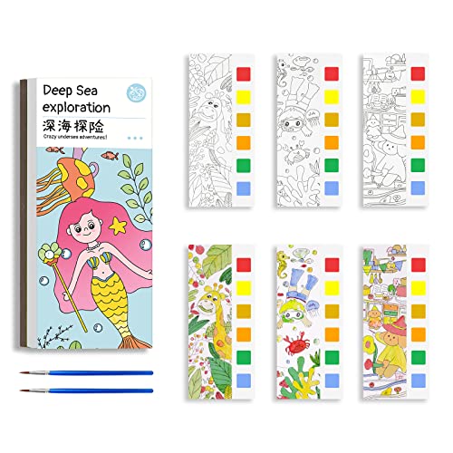 Vicloon Libro de Imágenes para Colorear para Niños, Libros de Niños para Pintar, Patrones Libro para Colorear para Niños, 40 Páginas de Diferentes Patrones, Marcapáginas de Acuarela (Mar Profundo