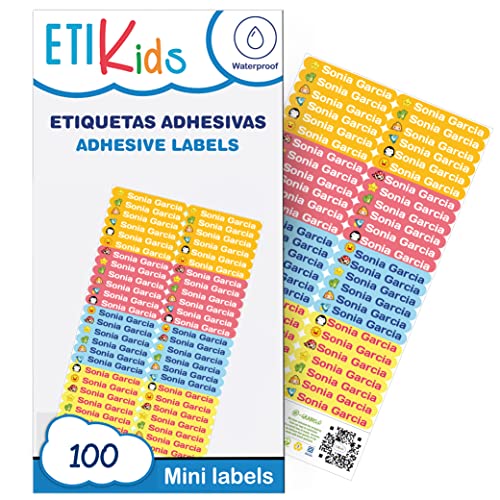 100 pegatinas personalizadas para marcar lápices y bolígrafos. Etiquetas adhesivas de vinilo impermeables de colores para niños en la escuela y la guardería. Dimensiones 4,6 x 0,6 cm (100)