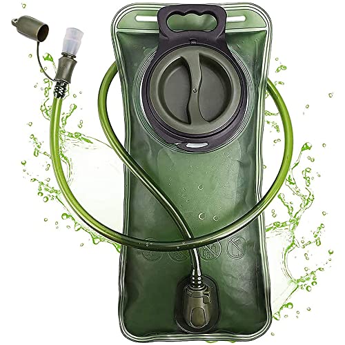 Swygoo Mochila de hidratación 2L, Bolsa de Hidratación Sin BPA para Mochila, Vejiga de Hidratación Militar con Tubo, Tanque de Agua Portátil para Caminar, Acampar, Correr, Andar en Bicicleta (Verde)