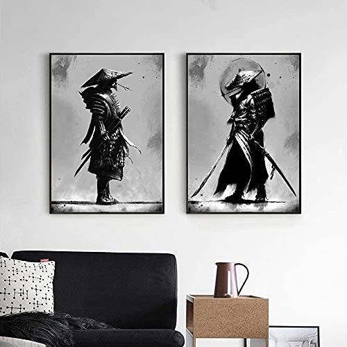 XIAOMA Retrato japonés Samurai de Bushido, pintura de guerreros japoneses, lienzo impreso, sala de estar, dormitorio, decoración, sin marco (50 x 70 cm x 2)