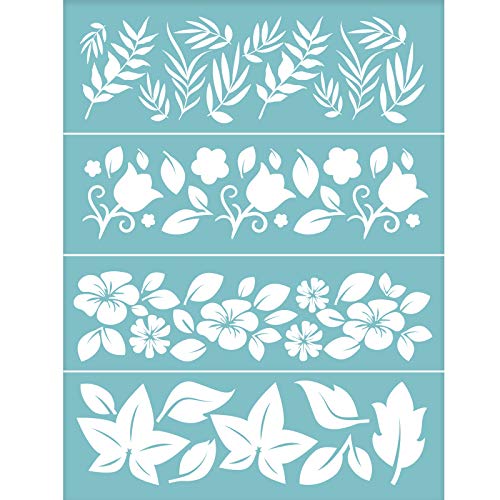 OLYCRAFT Autoadhesivo Serigrafía Plantilla Reutilizable Signo Plantillas de patrón de hojas de flores para pintar sobre tela de madera Camiseta Pared y accesorios para el hogar - 28x22cm