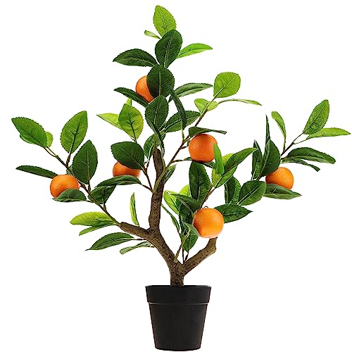 Gresorth 51cm Artificiales Orange Árboles Falso Casa Verde Plantas Fruta Decoración con Plástico Realista Hojas para Inicio Cuadro Oficina Jardín Interior Exterior
