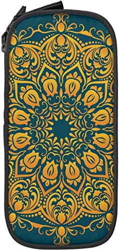 Estuche para lápices Gran capacidad Étnico Redondo Coloreado Floral Mandala Verde Estuche para lápices Estuche para bolígrafos para la escuela media / secundaria Oficina Universidad Adulto Niña y ni