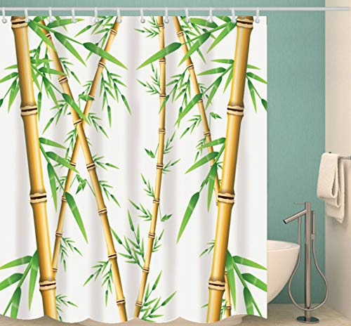 JOVEGSRVA Cortinas de ducha de bambú de dibujos animados, impermeables, cortina de baño a prueba de moho, cortina de baño con 12 ganchos, 180 x 200 cm
