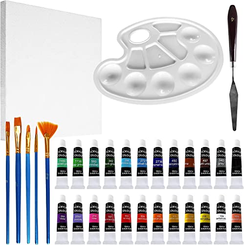 Kit de Pintura Acrílica No Tóxica, Set de 24 Pinturas de 12ml con Múltiples Accesorios Ideal para Artistas Principiantes y Profesionales - 24 Colores Vibrantes