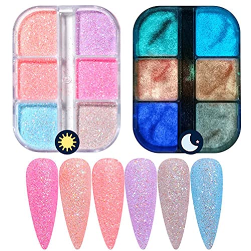Prevessel Pigmento de uñas en polvo, 6 colores luminosos que brillan en la oscuridad con lentejuelas de neón para decoración de uñas y niñas