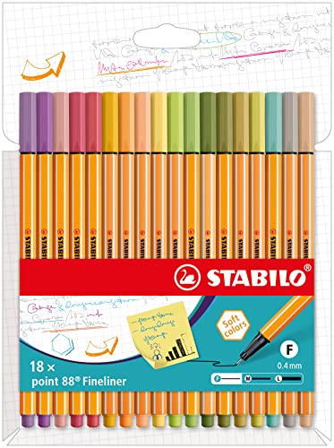 STABILO, Rotulador punta fina STABILO point 88, Estuche de cartón con 18 colores