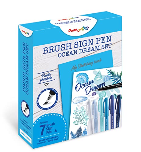 Pentel SES15C Brush Sign Pen Sketching Set Ocean Dream & cuaderno