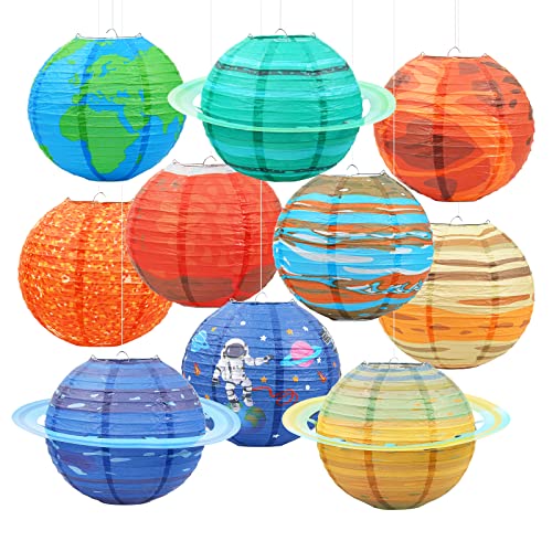 Planetas Linternas, 10'' 10 Piezas Linternas de Papel, Planetas Linternas de Papel, Planeta Fiesta Farolillo de Papel Globo, Soñadora Farolillos de Papel, para Decoración de la Cumpleaños de Niños