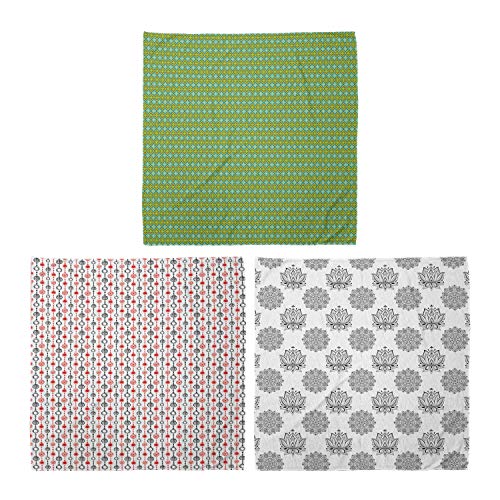 ABAKUHAUS Pack de 3 Bandanas Unisex, Marroquí de Quatrefoil Círculos Doodle del modelo y puntos Mandala Al igual que la flor de loto, Multicolor