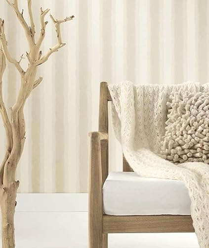 GAULAN 341452 - Papel pintado rayas difuminadas de acuarela beige claro y blanco para pared salón dormitorio comedor cabecero cama - Rollo de 10 m x 0,53 m