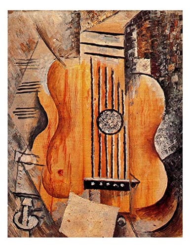 Guitarra de Picasso Pintura Modernista Cubista Cuadros Decoracion Salon, Lienzos Cuadros Decoracion Dormitorios Hogar Decoración de Pared Cuadro y láminas(60x78cm 24