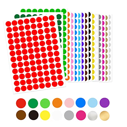 TingDongWei 15mm Pegatinas Redondas Colores, 1536pcs Surtidos Pegatinas Redondo Adhesivos, Pegatinas Círculo Etiquetas(16 Colores)