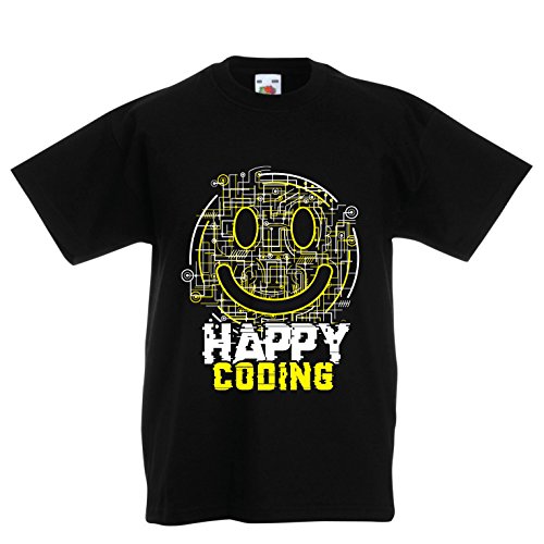lepni.me Camiseta para Niños Codificación Feliz - Smiling Face, Jugador, Programador de Regalos (9-11 años Negro Multicolor)