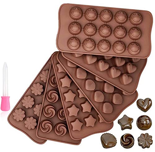 Cozywind 6 piezas Moldes de Chocolate,6 formas Diferentes Moldes de Bombones Para Caramelos,Chocolate Marrón,Muffins